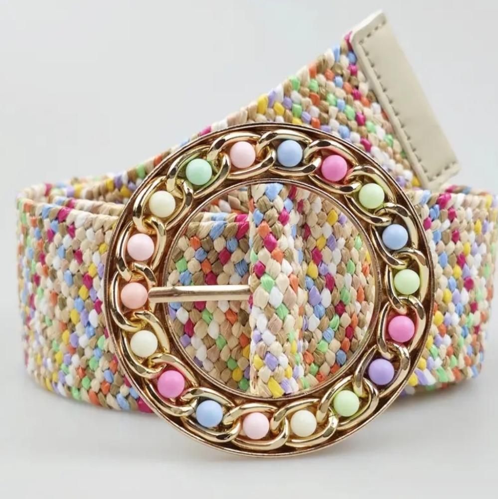 Chic Colorful Boho Staw Buckle Belt